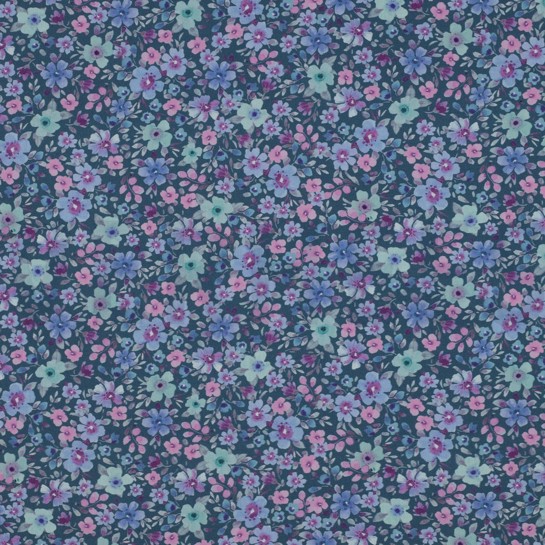 FEIN GEWEBTE BAUMWOLLPOPELINE DIGITAL BLUMEN PETROL #7