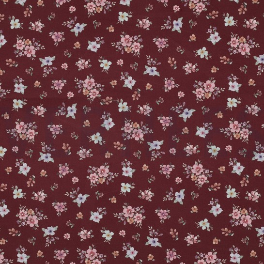 FEIN GEWEBTE BAUMWOLLPOPELINE DIGITAL BLUMEN BORDEAUXROT #7