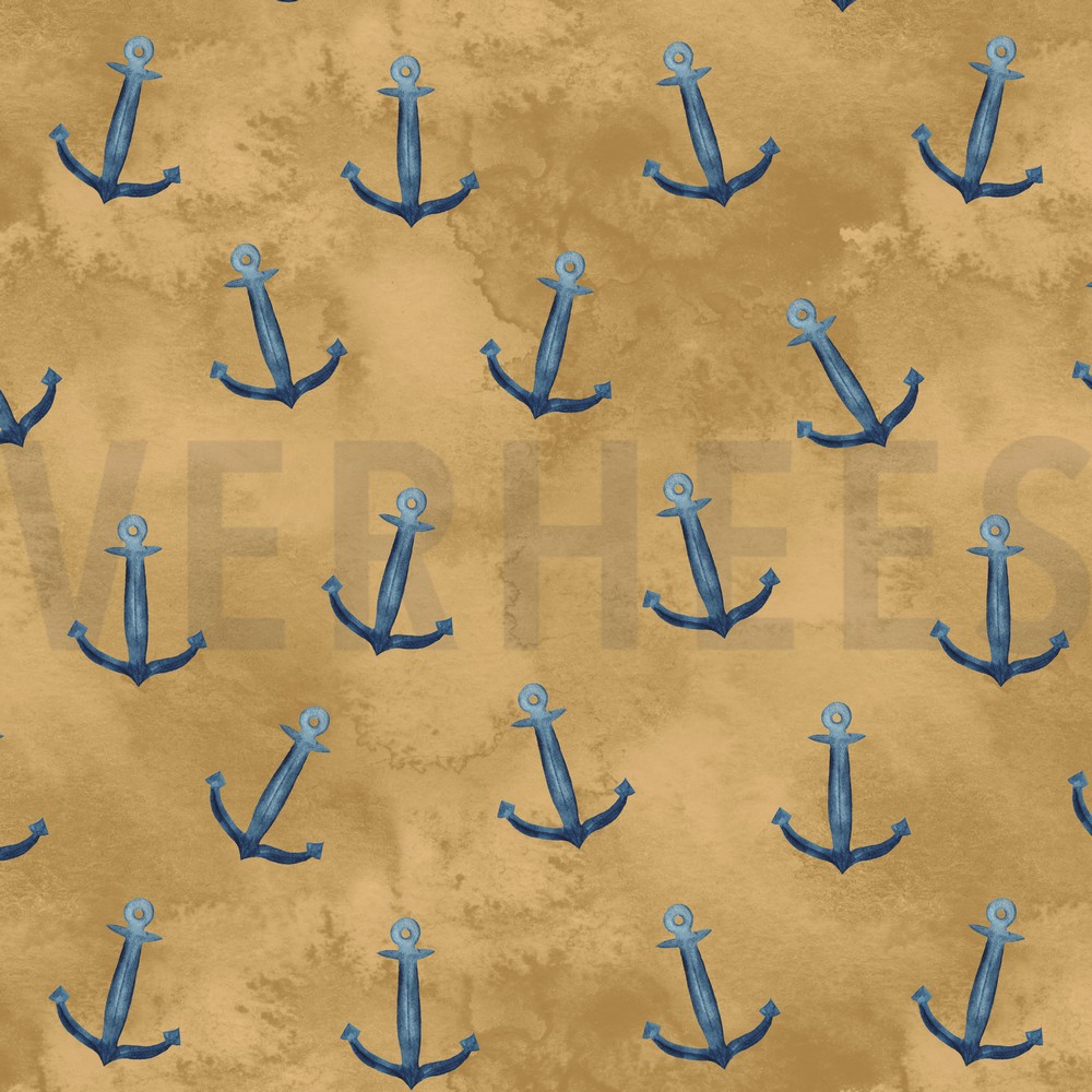FRENCH TERRY GOTS DIGITAL ANCHORS OCHRE