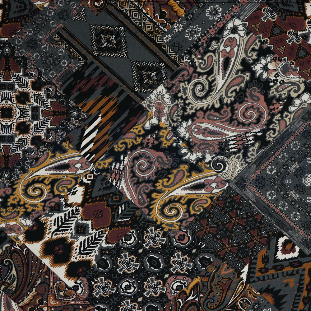 VISCOSE RADIANCE DIGITAAL ETNISCHE PATCH DONKERGRIJS