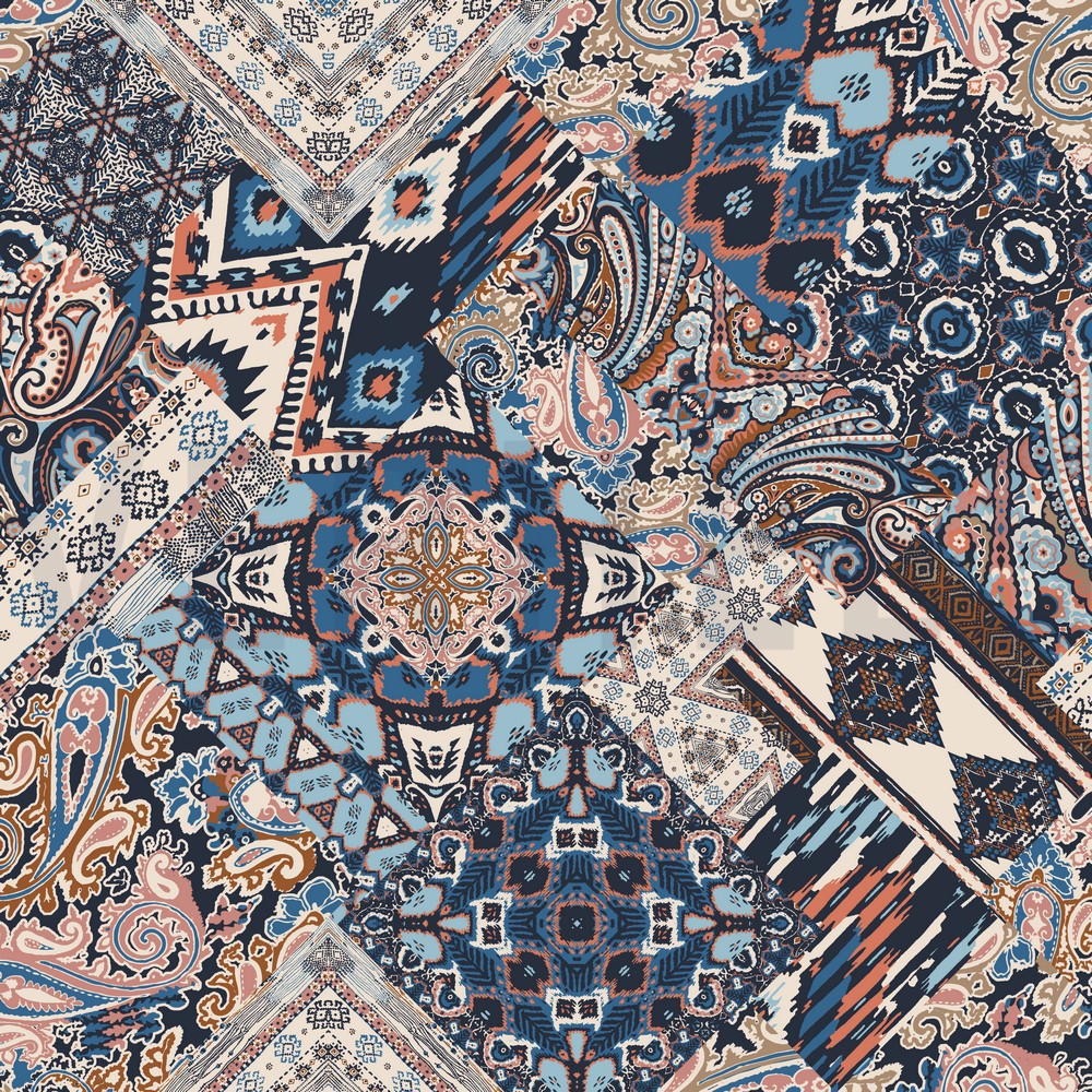 VISCOSE RADIANCE DIGITAAL ETNISCHE PATCH ECRU