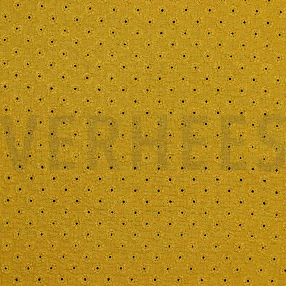 DOUBLE GAUZE EMBROIDERY FLOWERS OCHRE