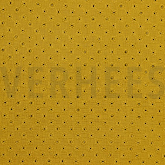 DOUBLE GAUZE EMBROIDERY FLOWERS OCHRE #7