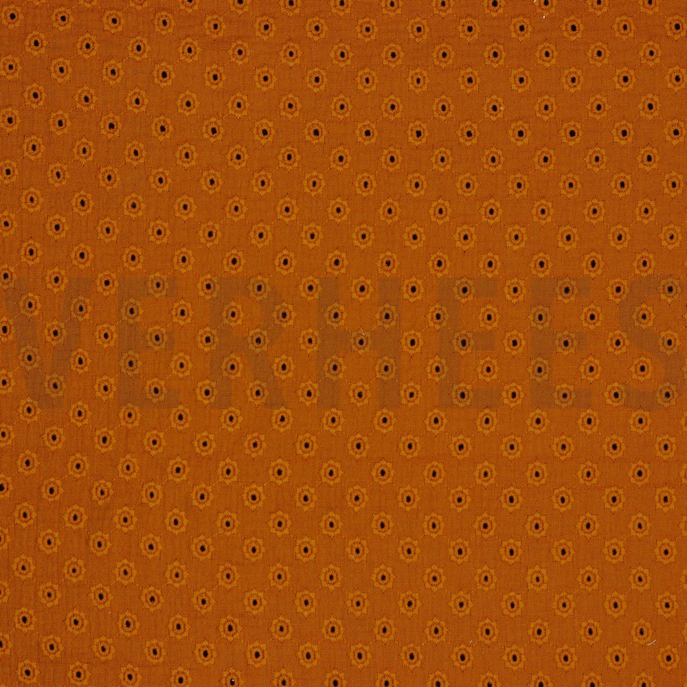 DOUBLE GAZE DE COTON BRODERIE FLEURS RUST