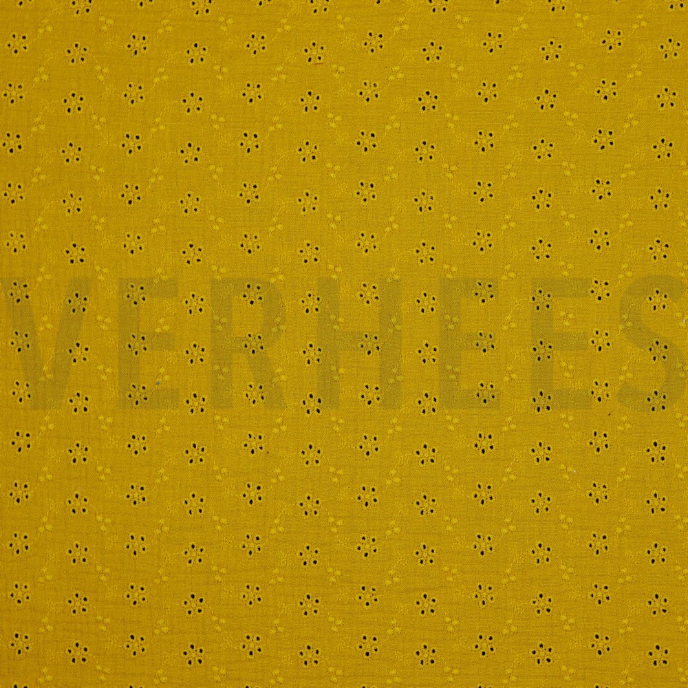 MUSSELIN STICKEREI BLUMEN DUNKELGELB