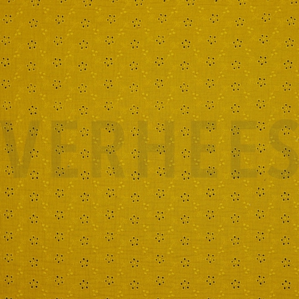 DOUBLE GAUZE EMBROIDERY BLOEMEN DONKERGEEL (hover)