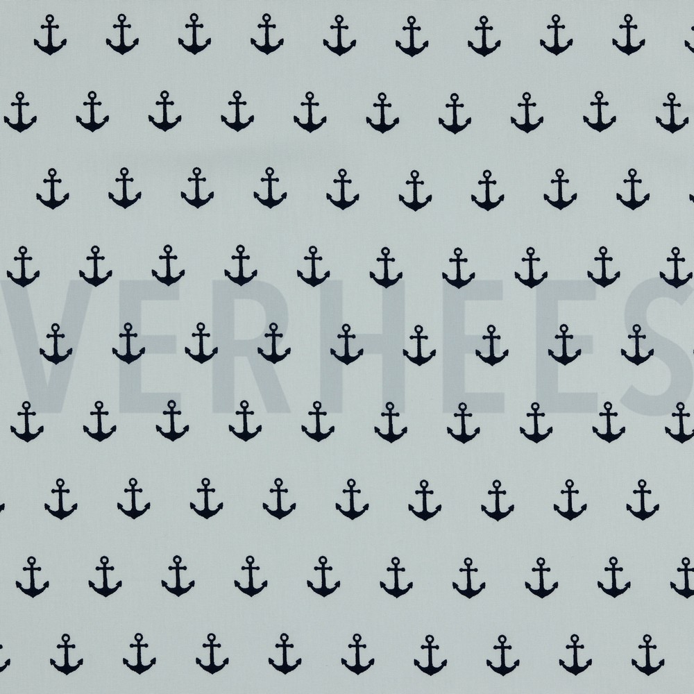 KATOENEN POPLIN ANKERS WIT/ZWART