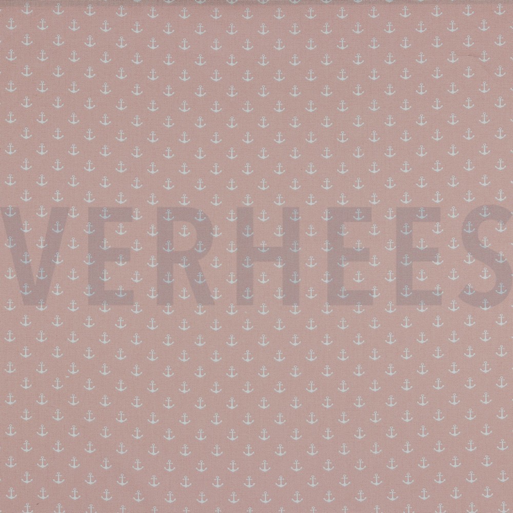 KATOENEN POPLIN KLEINE ANKERS OUDROZE