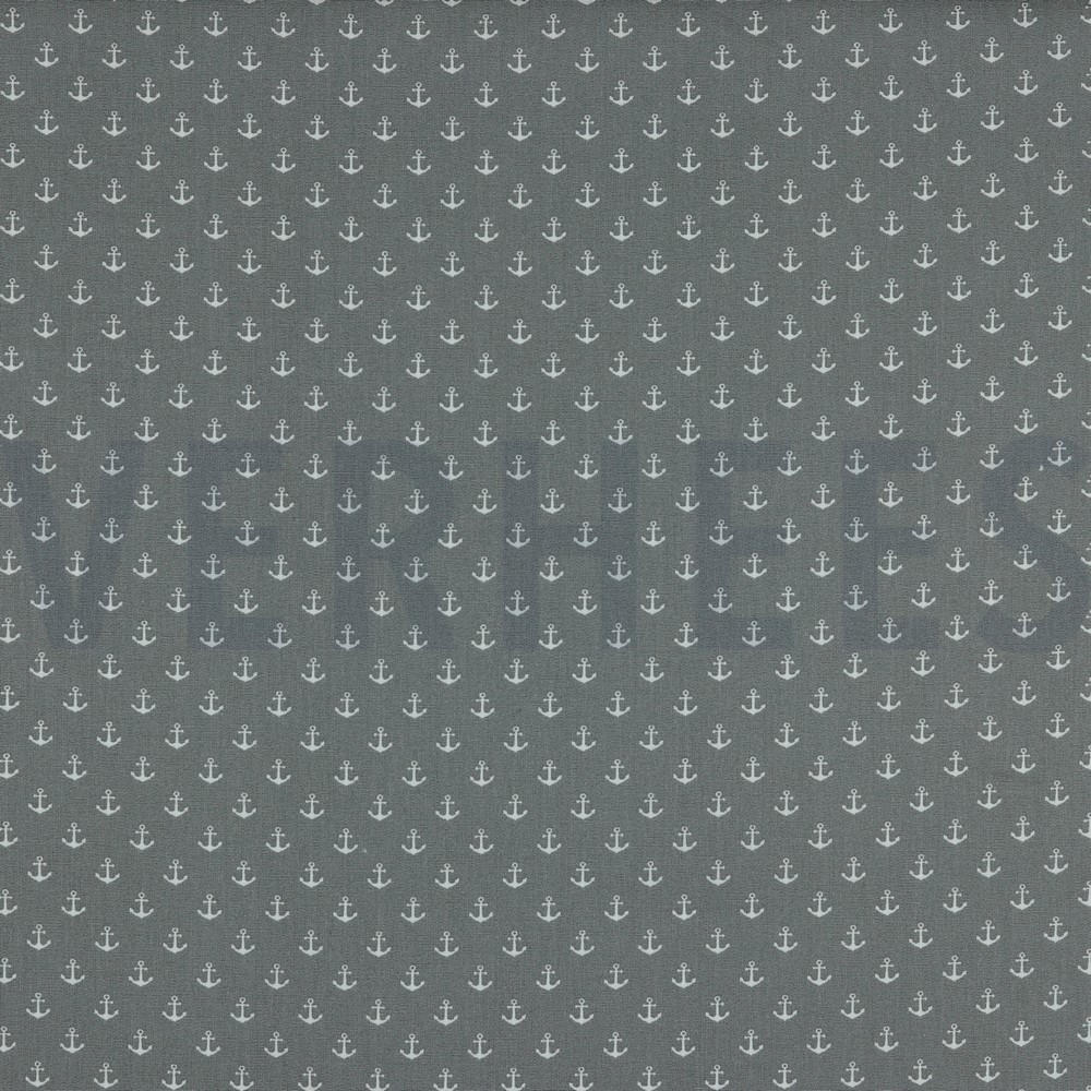 KATOENEN POPLIN KLEINE ANKERS GRIJS