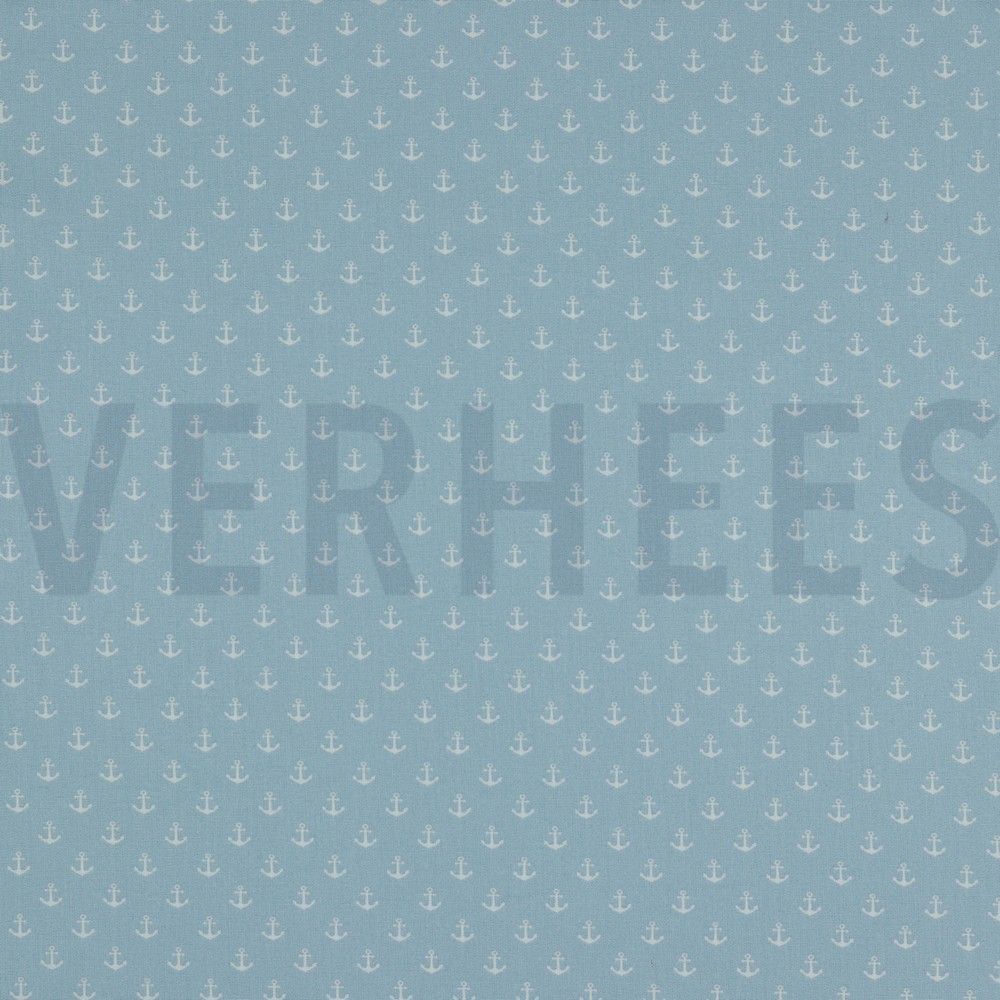 POPELINE DE COTON PETITS ANCRAGES BLEU CLAIR