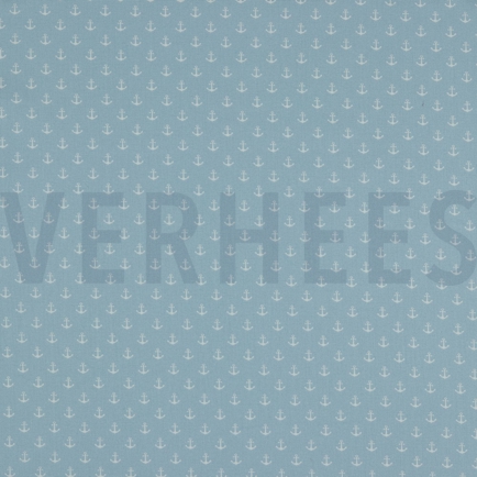 KATOENEN POPLIN KLEINE ANKERS LICHTBLAUW (hover)