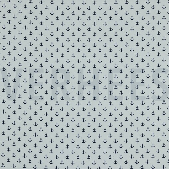 KATOENEN POPLIN KLEINE ANKERS WIT/DONKERBLAUW #7