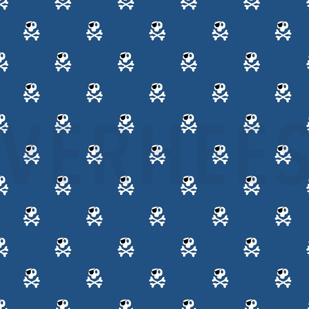 KATOENEN POPLIN PIRATEN BLAUW