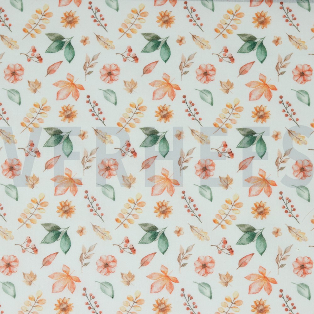 POPLIN DIGITAL AUTUMN FLOWERS WHITE