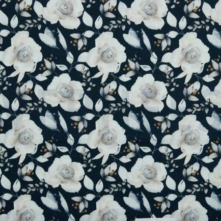 TOILE DÉCORATION FLEURS BLEU MARINE (hover)