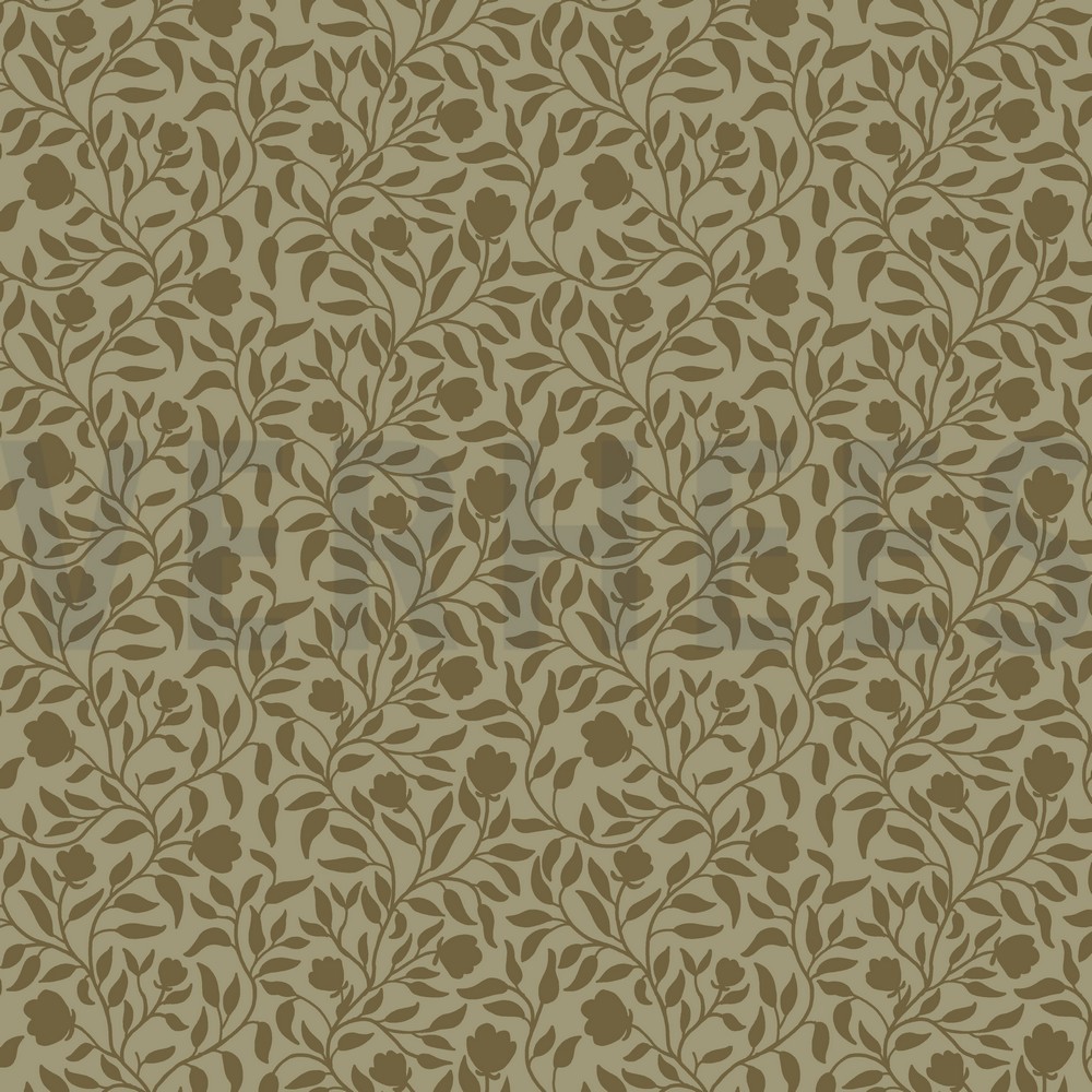 COTTON SATIN STRETCH FLOWER LEAVES MOSS GREEN