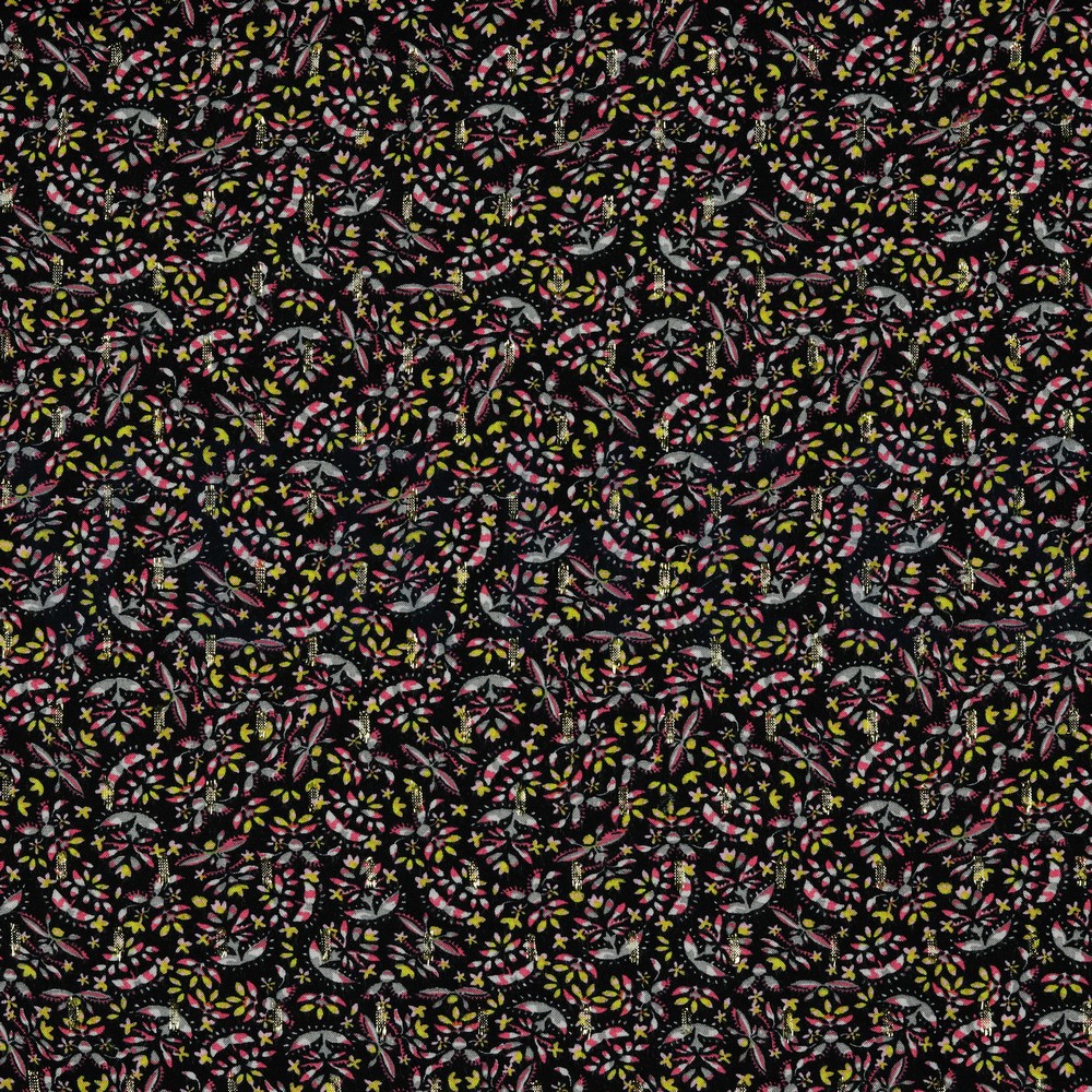 VISCOSE LUREX KLEINE BLOEMEN ZWART