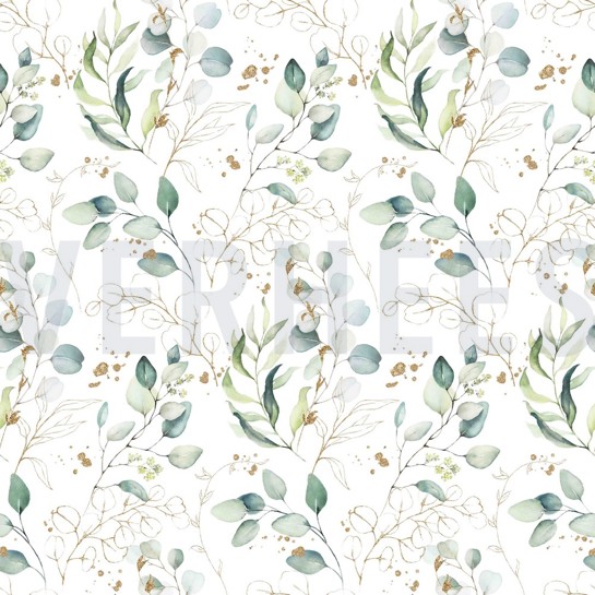 FINE POPLIN DIGITAL EUCALYPTUS LEAVES WHITE #7