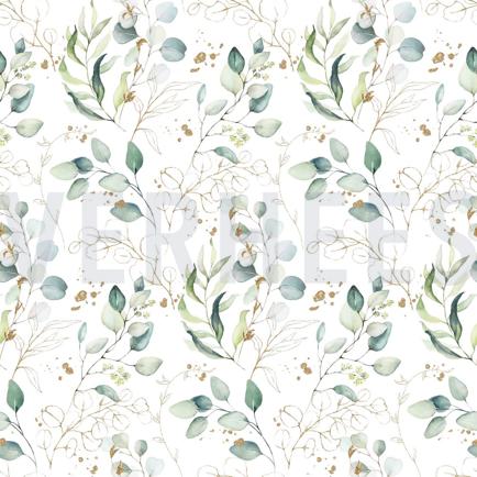 FINE POPLIN DIGITAL EUCALYPTUS LEAVES WHITE (hover)