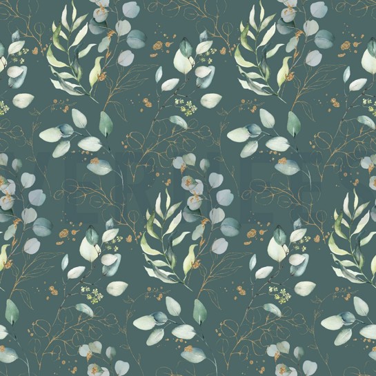 FINE POPLIN DIGITAL EUCALYPTUS LEAVES OLD GREEN #7