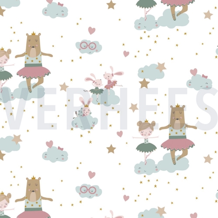 BAUMWOLLE POPELINE GOTS SÜSSE BALLERINA-TIERE WEISS (hover)