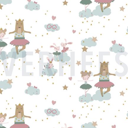 KATOENEN POPLIN GOTS LIEVE BALLERINA-DIEREN WIT (hover)