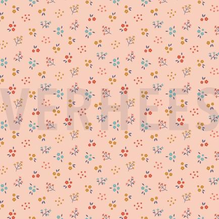KATOENEN POPLIN GOTS KLEINE BLOEMEN LICHT ZALM (hover)