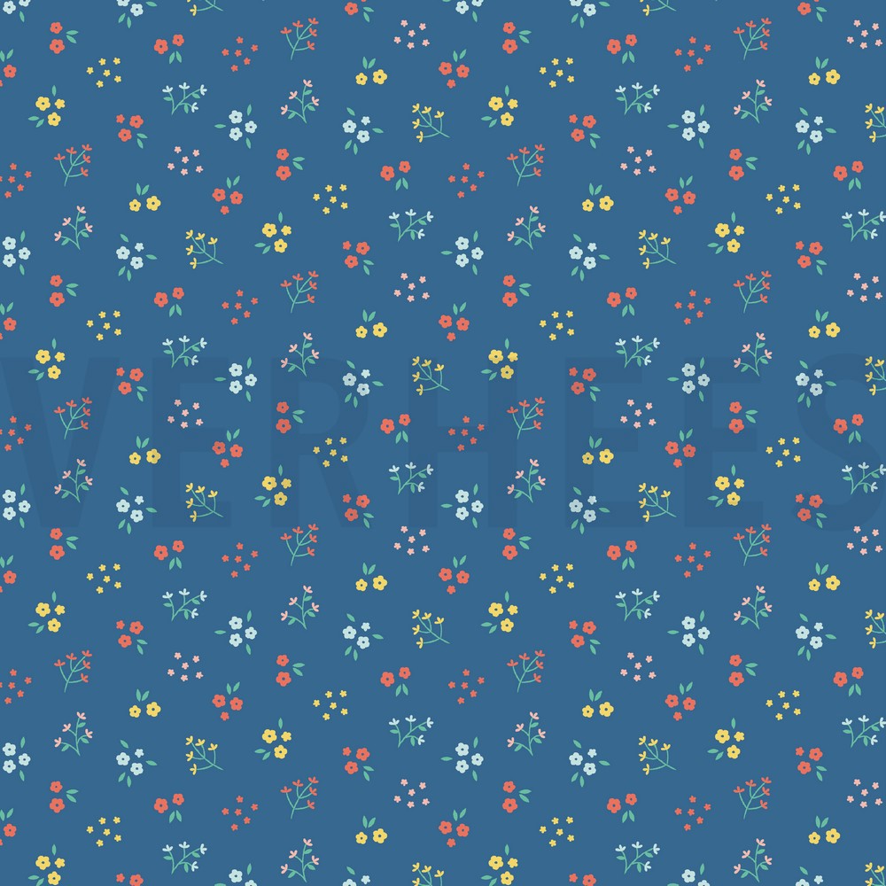 POPELINE DE COTON GOTS PETITES FLEURS BLEU COBALT