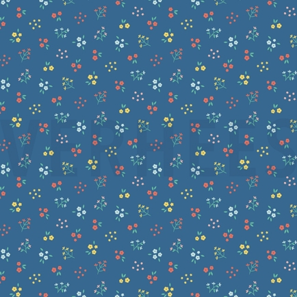 BAUMWOLLE POPELINE GOTS KLEINE BLUMEN KOBALTBLAU (hover)