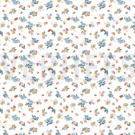 KATOENEN POPLIN VOGELS WIT (hover)