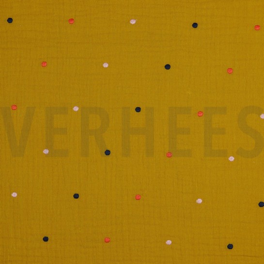 DOUBLE GAUZE EMBROIDERY DOTS OCHRE #7