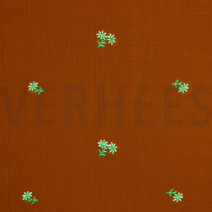 DOUBLE GAUZE EMBROIDERY BLOEMEN ROEST (hover)