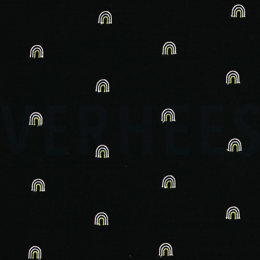 DOUBLE GAZE DE COTON BRODERIE ARC-EN-CIEL NOIR