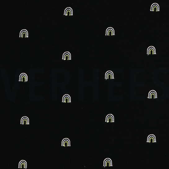 DOUBLE GAZE DE COTON BRODERIE ARC-EN-CIEL NOIR #7