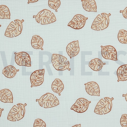 DOUBLE GAZE DE COTON FEUILLES DE MONSTERA BLANC (hover)