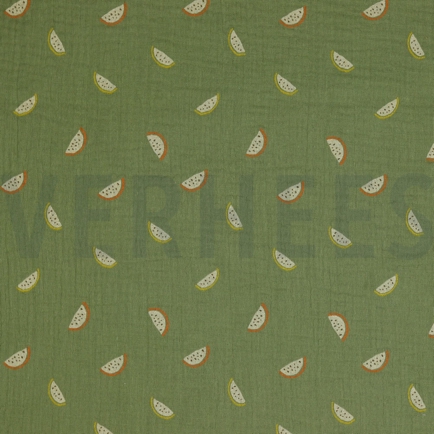 DOUBLE GAUZE GOTS MELONS MOSS GREEN (hover)