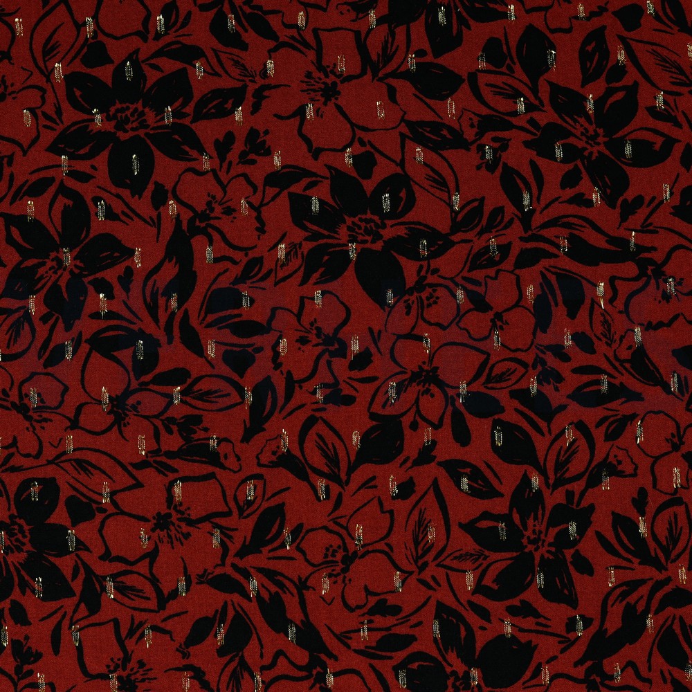 VISCOSE LUREX BLOEMEN TERRACOTTA