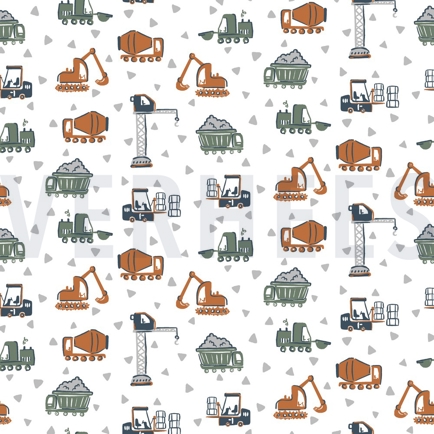 BAUMWOLLE POPELINE GOTS BAUFAHRZEUGE WEISS (hover)