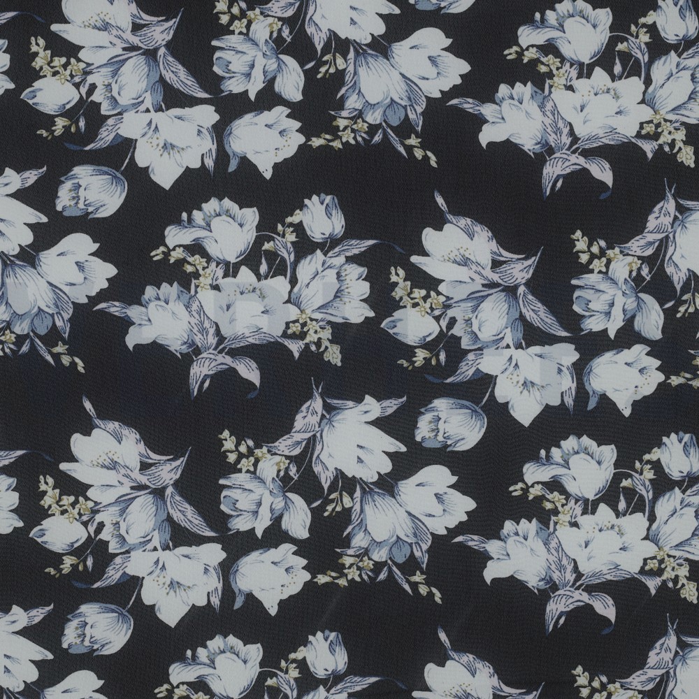 CHIFFON FLOWERS BLACK/LIGHT BLUE