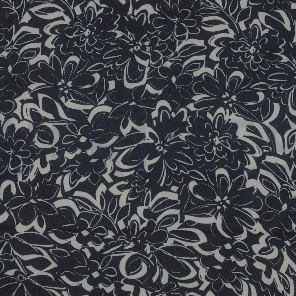 CHIFFON FLEURS BLEU MARINE
