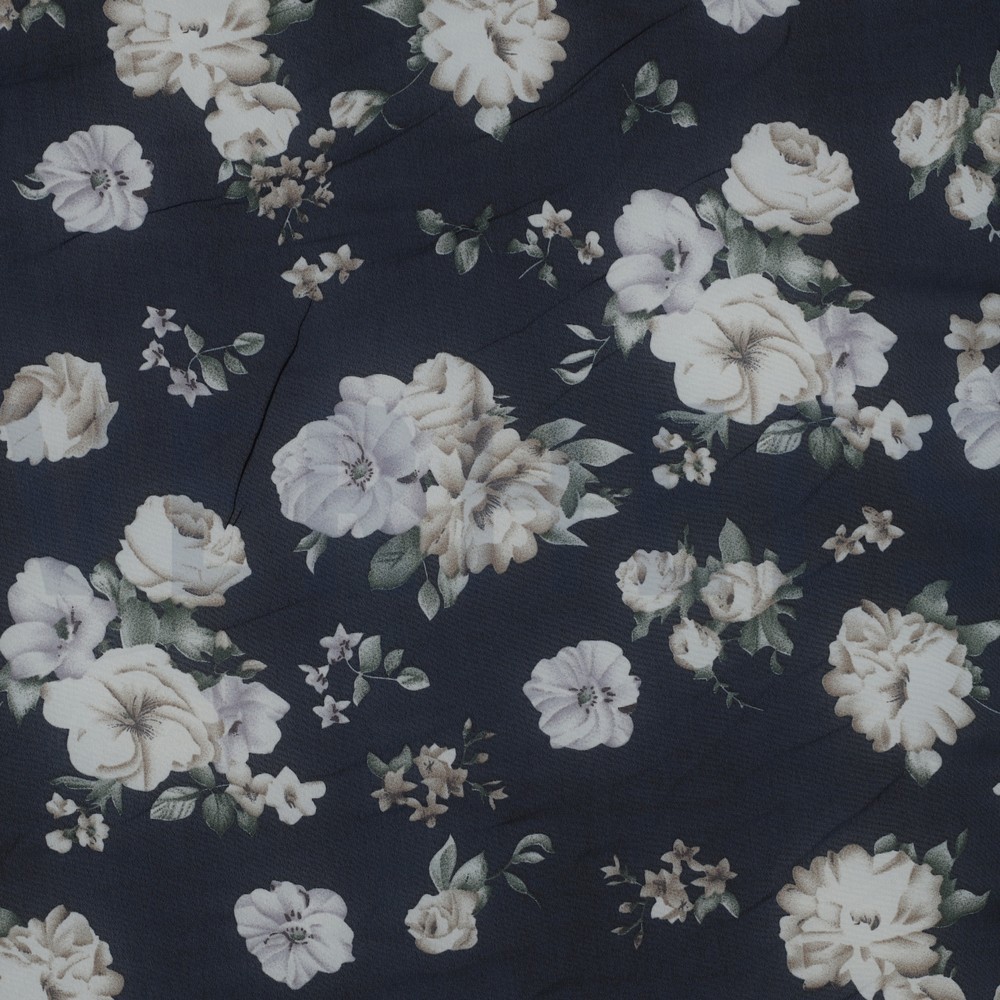 CHIFFON BLUMEN MARINEBLAU