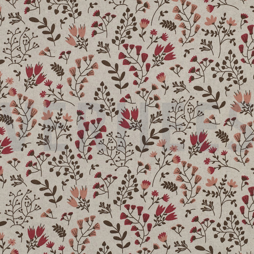 COATED CANVAS LINEN LOOK FLOWERS MAUVE