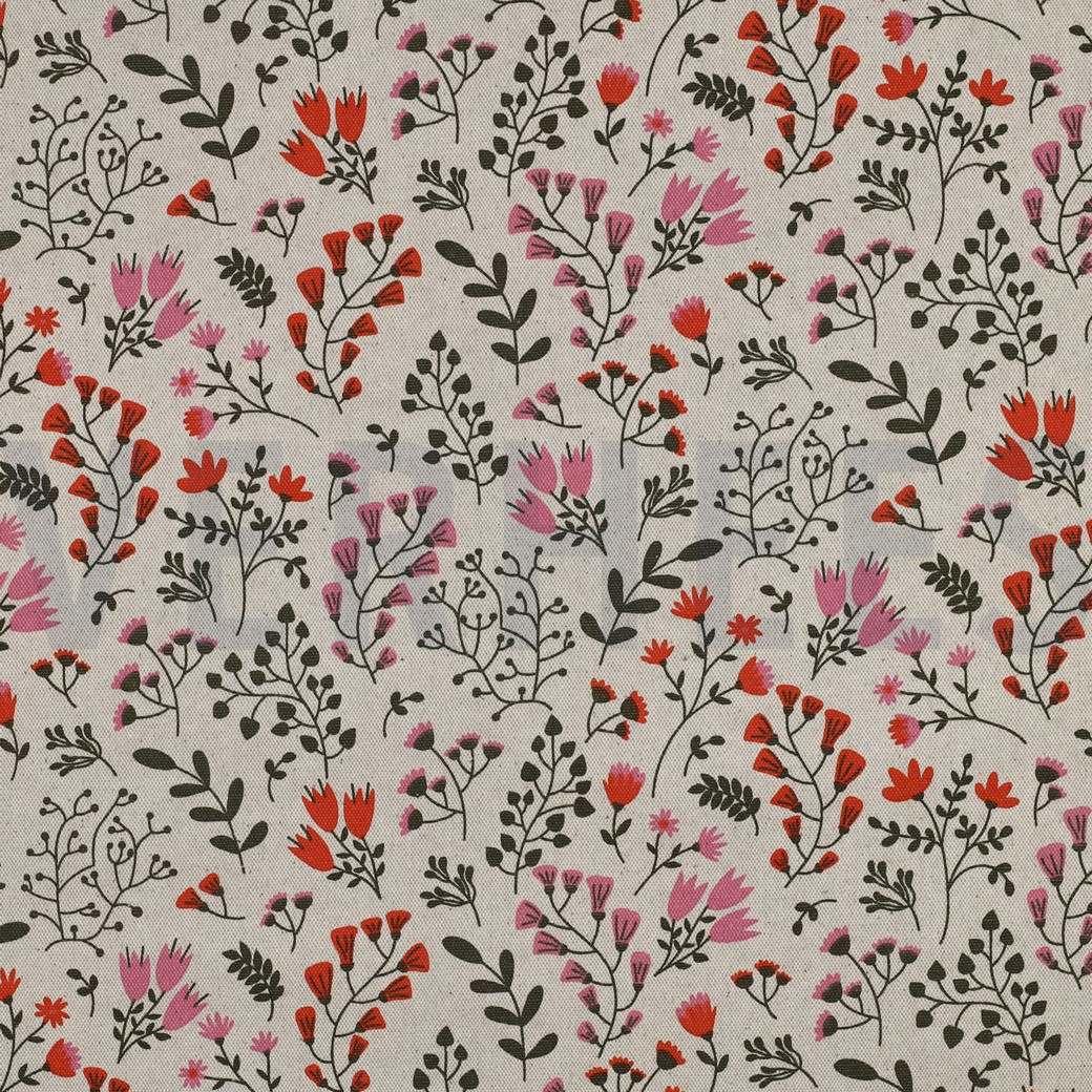 TOILE DÉCORATION ENDUIT LIN LOOK FLEURS ROSE