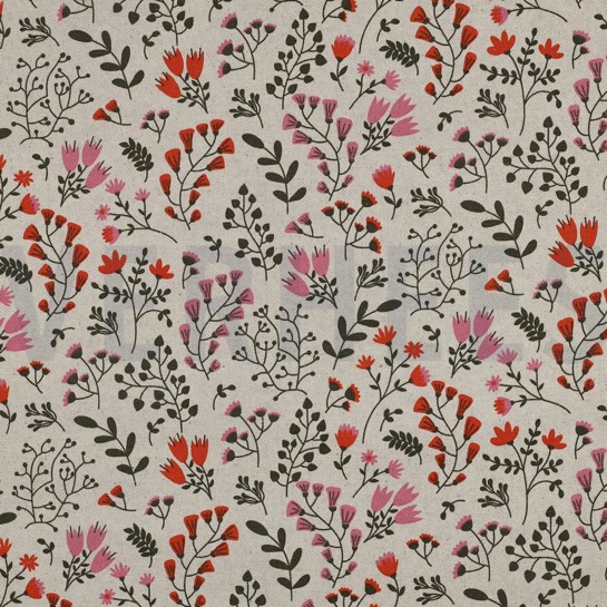 COATED CANVAS LINEN LOOK FLOWERS PINK #7