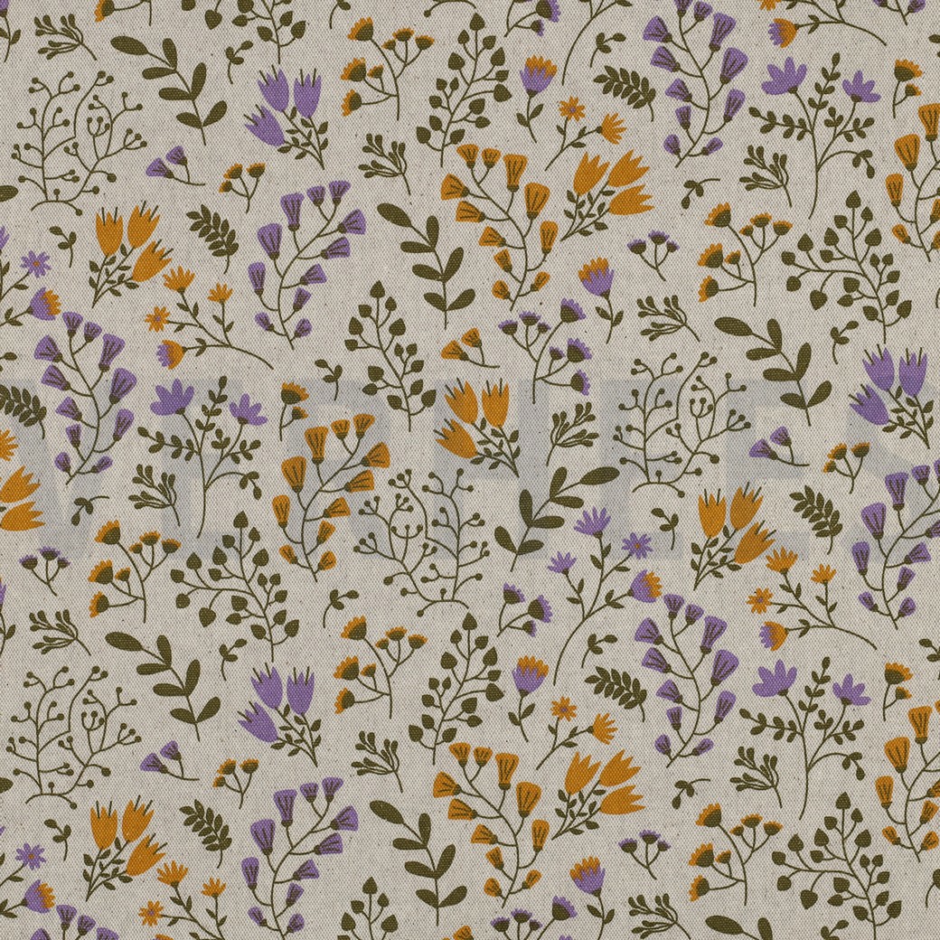 TOILE DÉCORATION ENDUIT LIN LOOK FLEURS OCRE
