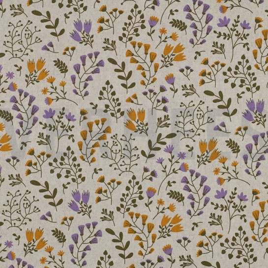COATED CANVAS LINEN LOOK FLOWERS OCHRE #7