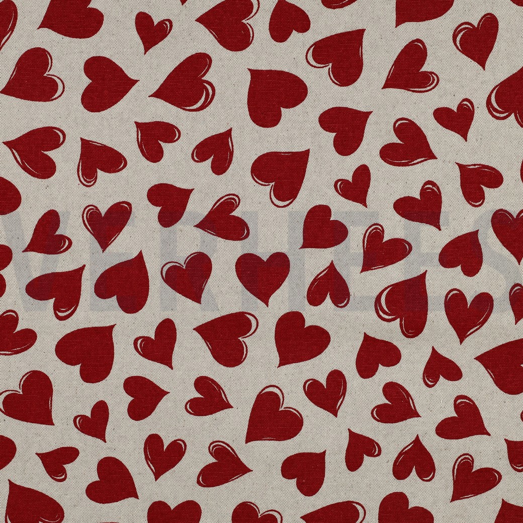 COATED CANVAS LINEN LOOK HEARTS RED