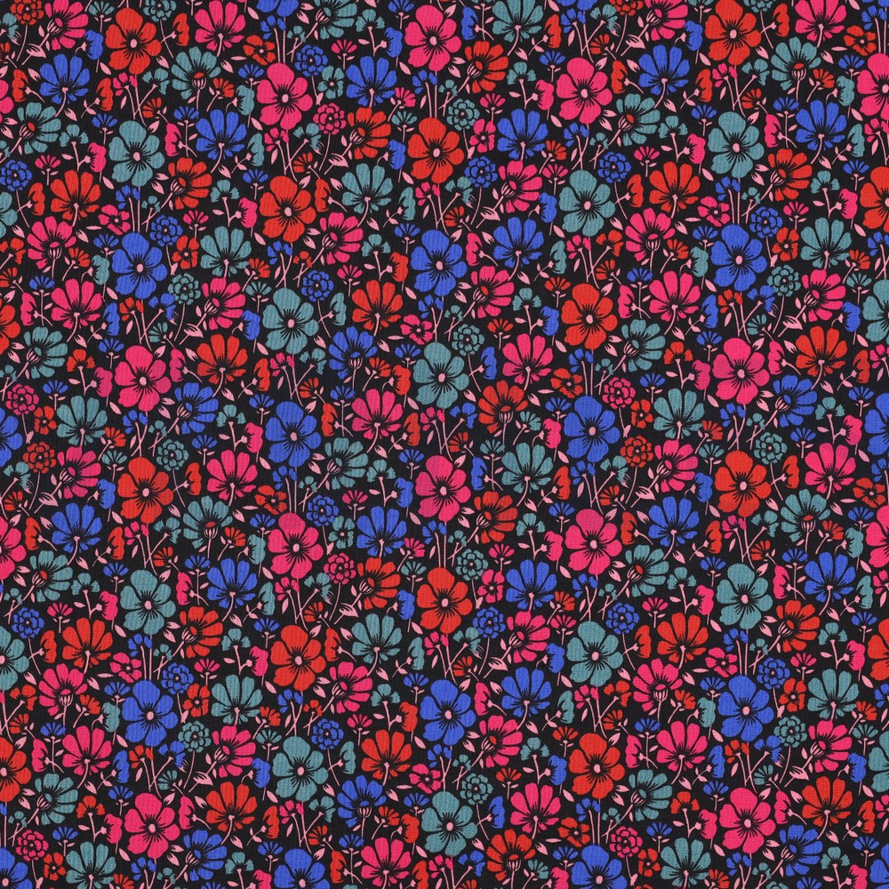 COATED KATOEN BLOEMEN ZWART