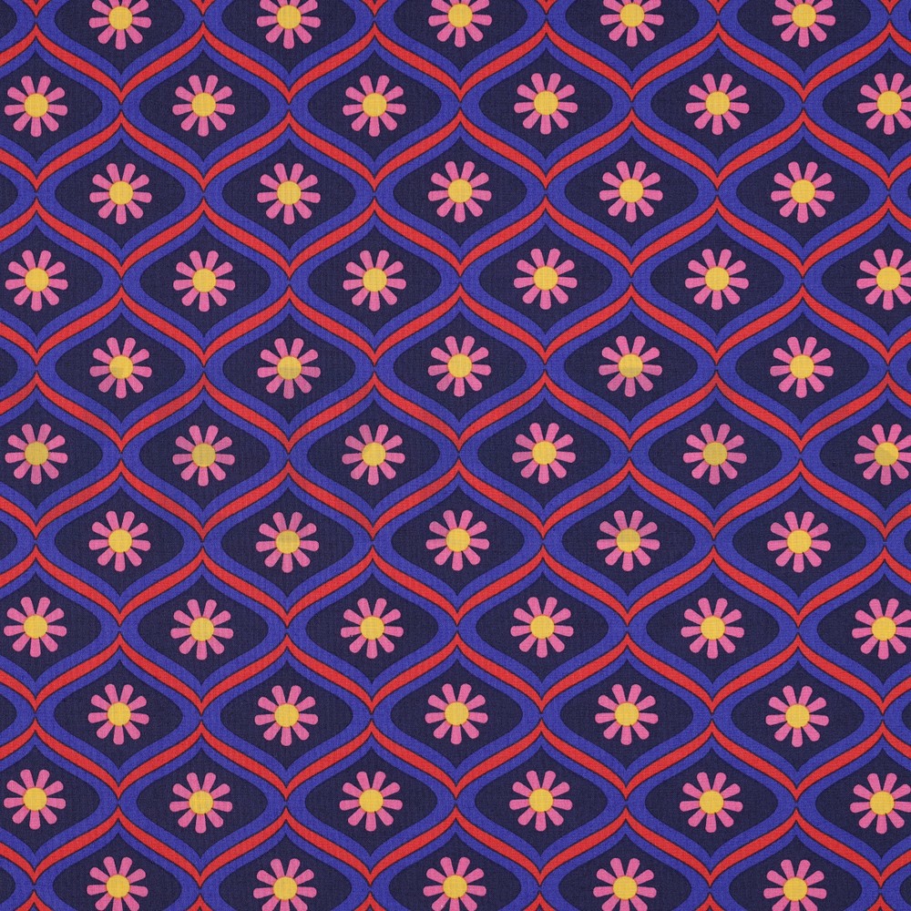 COATED KATOEN BLOEMEN MARINEBLAUW