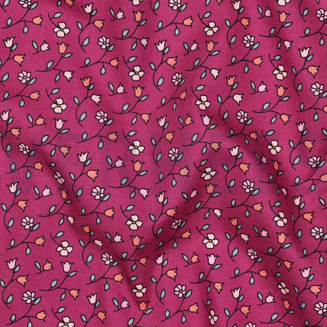 FIJNGEWEVEN KATOENEN POPLIN BLOEMEN FUCHSIA #7
